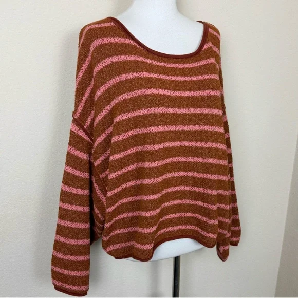 Free People Women's Sweater Bardot Terry Cotton
Blend Striped Orange Pink Small - Picture 8 of 15